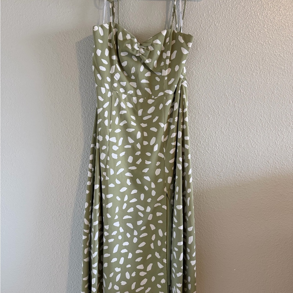Lulu's Olive and White Spotted Midi Dress